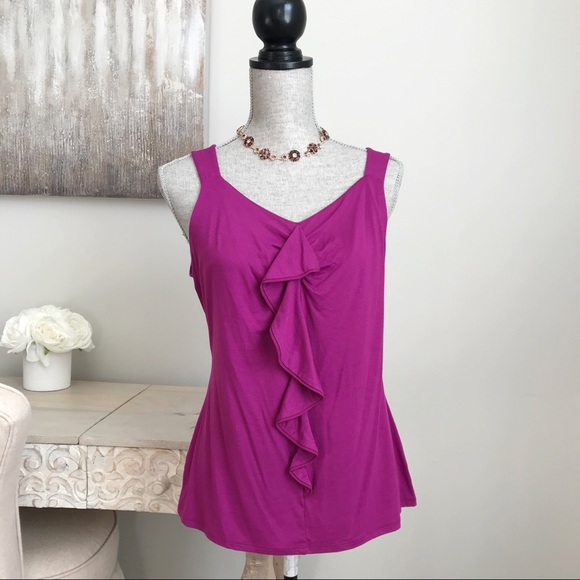 White House Black Market Tops - WHBM Fuchsia Sleeveless Ruffle Top